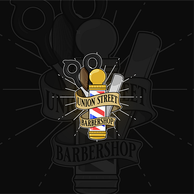 UNION STREET BARBERSHOP LOGO barber barber logo barbershop barbershop logo cover design graphic design logo logo design mockup store front