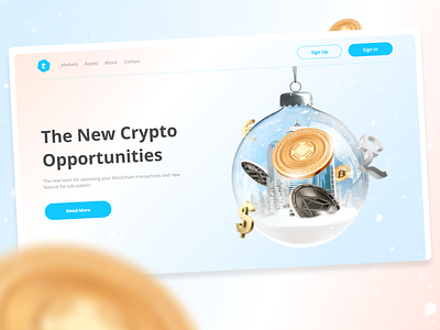 Crypto Website - Trading, Blockchain, New Year 2d 3d blue christmas creative crypto design gradient homepage inspiration landing landing page minimal new year ui ui design web web design website white