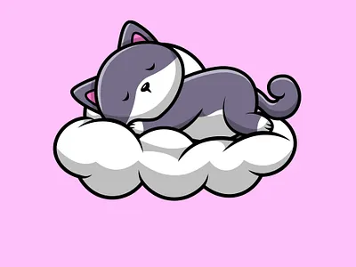 Cute Cat Sleeping In Cloud white