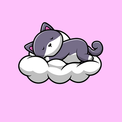 Cute Cat Sleeping In Cloud white