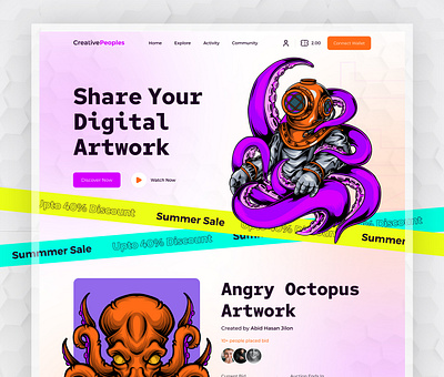 NFT Marketplace Website artwork buy cpdesign creativepeoples crypto art cryptocurrency digital art work ethereum illustrations landing page nft nft art nft collection nft marketplace nfts purchase sell token trending web