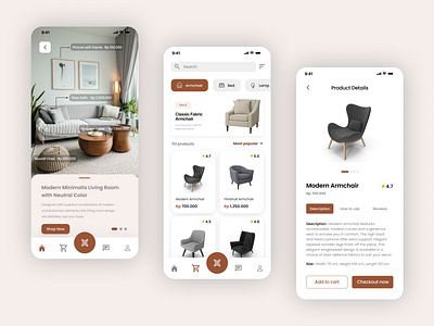 Furniture Mobile App app app design decor design e commerce e commerce app figma furniture furniture app interior interior design marketplace mobile mobile app mobile commerce product ui ui mobile