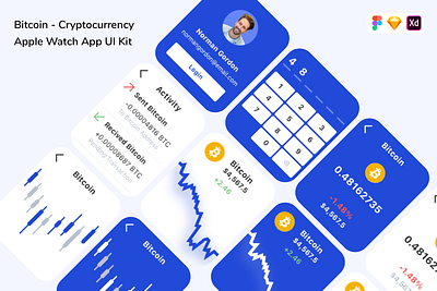 Bitcoin - Cryptocurrency Apple Watch App UI Kit app apple watch bitcoin blockchain crypto cryptocurrency currency design smart watch ui ui design ui kit ux watch