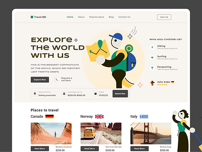 Landing page travel agency. agency branding design illustration landingpage minimal travel agency travel agency landing page typography ui uiux ux web