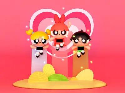 Power Puff （三・o・）三☆三（｀ε´三） 3d 3d art 3d artist animation app art direction artist blender c4d cartoon comics cute design illustration kawaii photoshop poster render ui ux