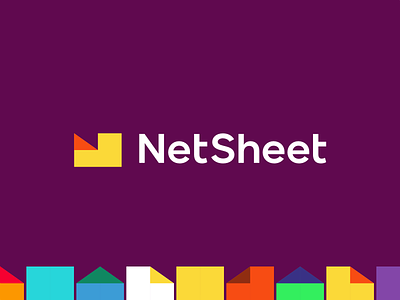 NetSheet, real estate reports logo: N from folded sheet + houses building buy sell fees documents documentation expenses finance financial folded paper home homes house houses letter mark monogram logo logo design money n net sheet payment payments property properties real estate rental reports saas
