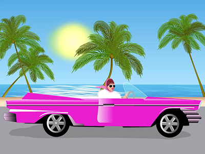 Woman in a pink car 2d adobe illustrator animated gif animated illustration animation animation 2d anime studio car cartoon fashion graphic design moho pro motion design motion graphics palms pink woman