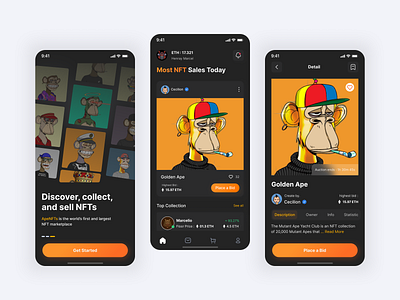ApeNFTs - NFT Marketplace app blockchine crypto cryptocurrency design eth mobile mobile app mobile nft nft nft app nft market nfts opensea trand ui uidesign uiux ux