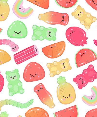 kawaii gummy bear patterns design graphic design illustration kawaii candies kawaii pattern