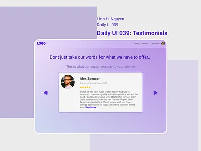 Daily UI 039: Testimonials card elements cards components daily ui daily ui 039 daily uix feedback new ui pantone color testimonials ui ui design ui ux very peri web design web elements