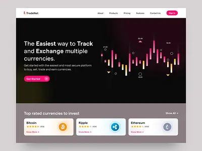 TradeNet adobe adobe xd bitcoin cryptocurrency currency design ethereum header hero ripple thank you trading typography ui ui ux ui design website website design