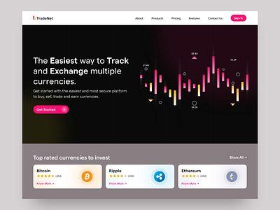 TradeNet adobe adobe xd bitcoin cryptocurrency currency design ethereum header hero ripple thank you trading typography ui ui ux ui design website website design