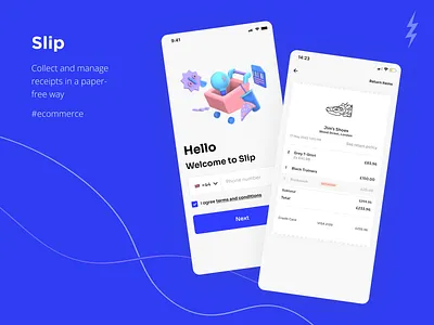 Slip 3d app cleanui commerce design login mobile paper free receipt receipts