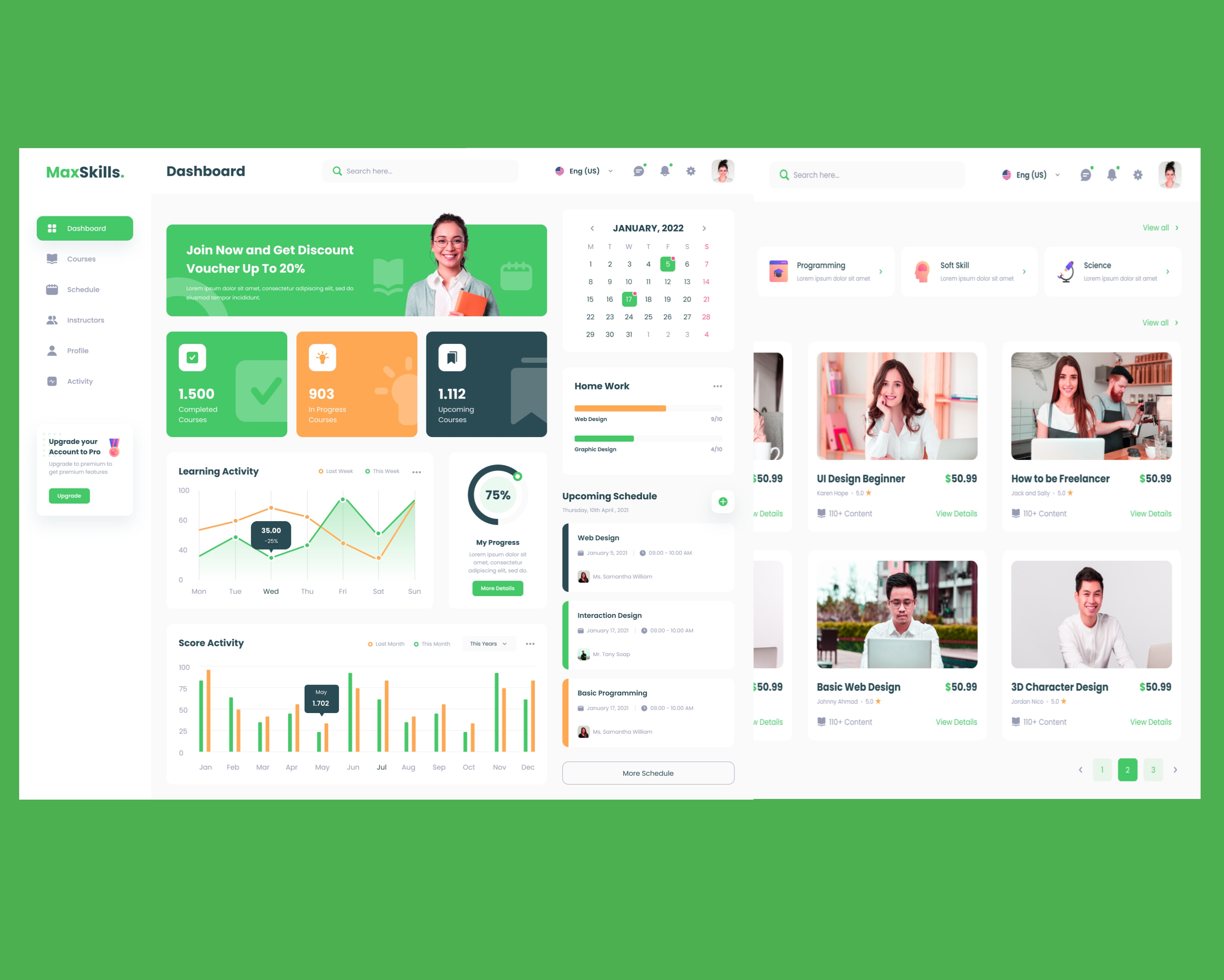 MaxSkills - Online Learning Platform Dashboard