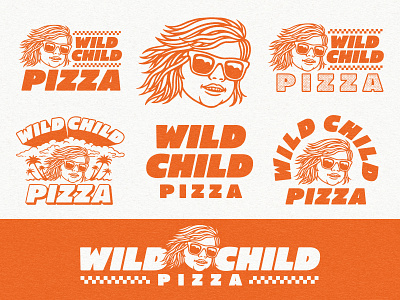 Wild Child Pizza branding cali vibes california fast food logo graphic design illustration kid logo logo design logo set pizza pizza brand pizza restaurant retro logo surf kid vintage logo