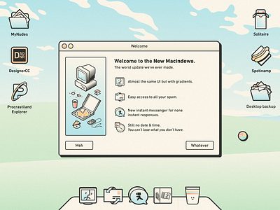 Thanks, I guess. bliss fun funny gradient icons illustration mac macindows macintosh retro stroke tech ui ux vintage windows