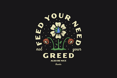 Feed your Need badge climate change dying earth flower greed grow illustration line need nice procreate skull stars texture thanks vintage