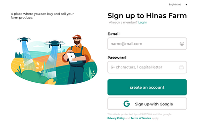 web sign up page design for a fictional farm app branding design icon illustration ui ux vector