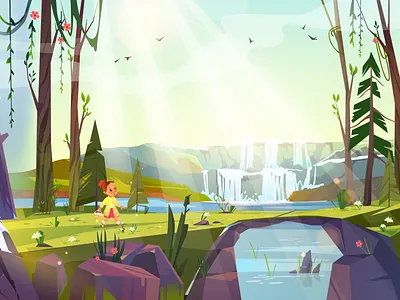 Spring design digitalart forest girl illustration vector