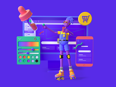 Web Designer 3d c4d character illustration octane polywork render ui