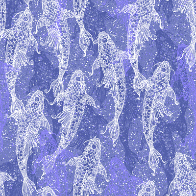 Very peri koi fish tracery animal art background decorative design fish graphic design illustration lace purple seamless pattern textile design tracery very peri