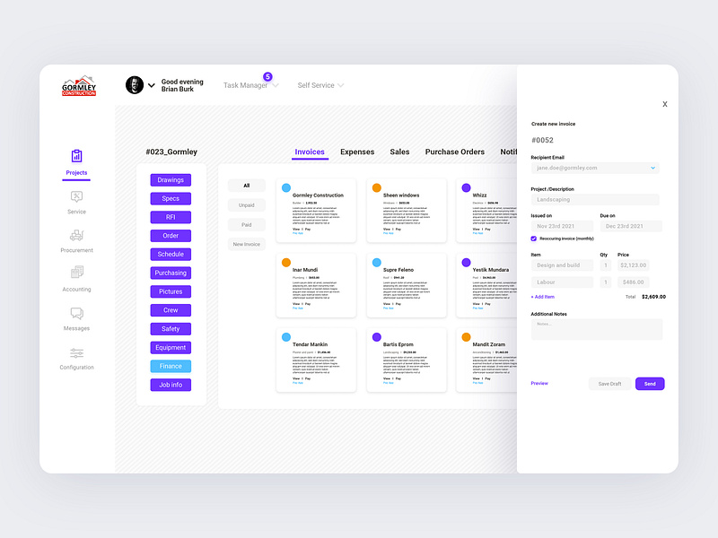 Dashboard invoices overview accounting app dashboard expenses finance invoices project management purchase orders receipts sales ui ux