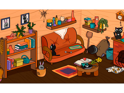 Interior of the old magic room cartoon design flat design illustration sketch ui vector