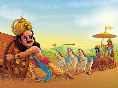 karna and Arjun arjun cartoon character childrens illustration book cute art illustration karna karna and arjun kids book krishna kurukshetra mahabharat war