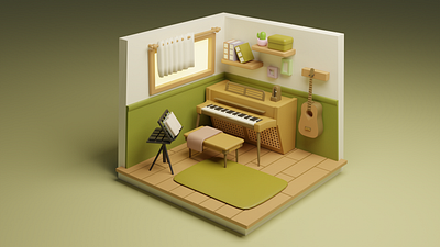 Blender Piano Room Render 3d graphic design