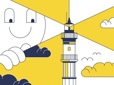 Checking the lighthouse branding clean design flat graphic design illustration illustrator lighthouse minimal negativespace sea sky smile vector