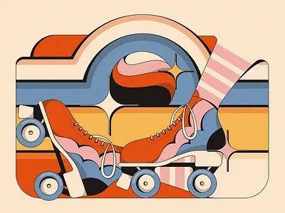 Roll With Me (2022) 60s abstract fun illustration psychedelic retro rollerskates shapes vintage whimsical