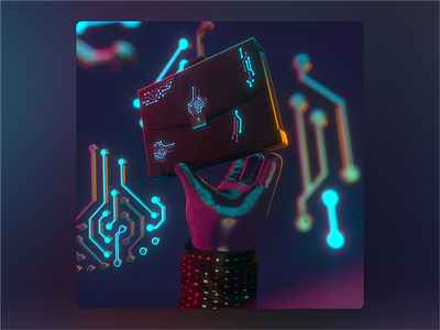 Future of Work - POAP for Wonder 3d 3d design 3d hand 3d illustratration blockchain briefcase c4d circuit future of work illustrator neon nft octane render poap satchel ticket twitter spaces wonder wonderverse work