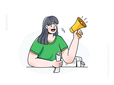 Sales illustration cartoon commodity figma green illustration line loudspeaker people promote propaganda sketch woman