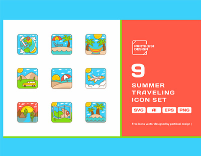 Summer Traveling Icon Set design