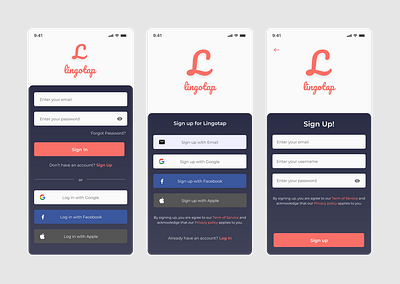 Authentication screen of Lingotap app auth authenticatuion design graphic design login logo signup ui ui design ux