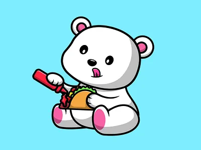 Cute Polar Bear Eat Taco With Sauce ice