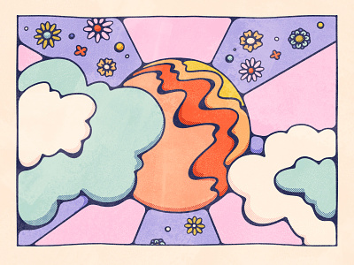 Cloudy Mood 60s mood 70s cloud colorful design flowers good vibes hippie vibes illustration procreate psychedelic retro sunshine vintage illustration