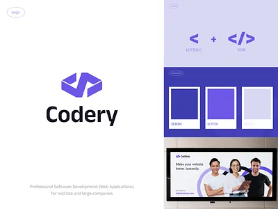 Codery - Logo & Branding Concept branding c logo color pallete company logo flyer lanyard logo logo coding logo design logo idea marketing design mockup profesional logo purple social media design software development startup tshirt typography xbanner