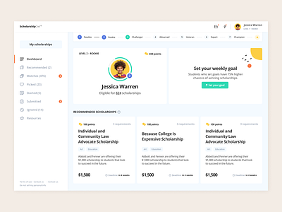 ScholarshipOwl Gamification admin dashboard design game gamification scholarships ui uxdesign