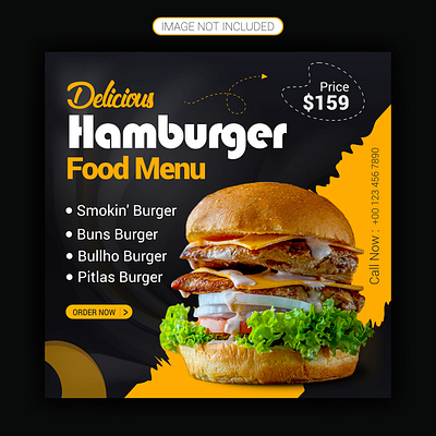 Delicious fast food hamburger social media post delicias food