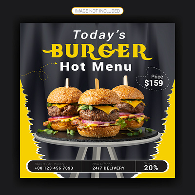 fast food hamburger social media banner or burger post delicias food