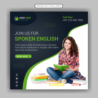 Online learn english lesson social media post design template social media