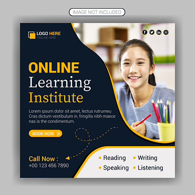 Online learn english lesson social media post design template post designs