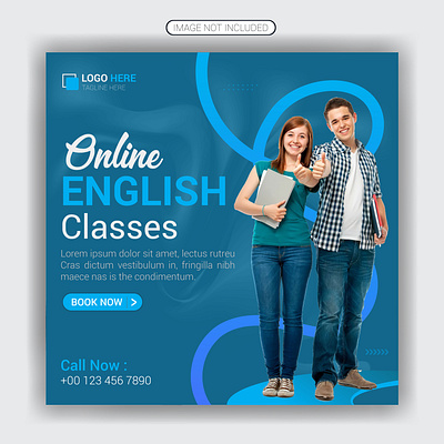 Online learn english lesson social media post design template post designs