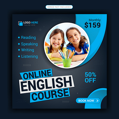 Online learn english lesson social media post design template social media