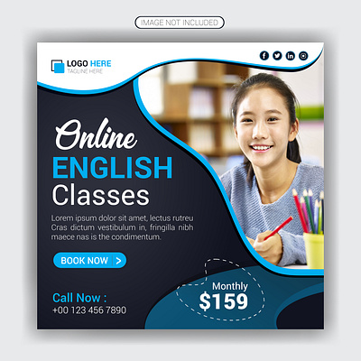 Online learn english lesson social media post design template english tutorial