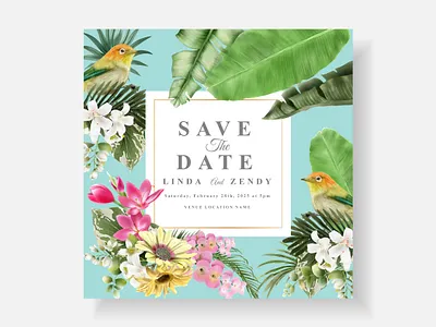 Exotic Hawaiian wedding invitations card template vintage