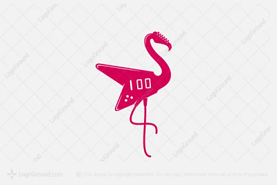 Guitar Flamingo Logo for sale animal branding entertainment flamingo guitar logo logoforsale logos music store studio vector