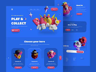 Blow Heads - NFT Game Landing Page Ui/Ux 3d 3d illustration bitcon crypto design game illustration game landing page icon illustration landing minimal nft nft gameing nft landing page online ui ux web web design website