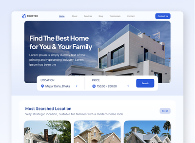 Hero Section for Real Estate Website - Landing Page Design clean ui daily ui gradinet here section home page landing page landing page design minimal modern web ui page design real estate real estate website section ui ui design concept uiux web website website design